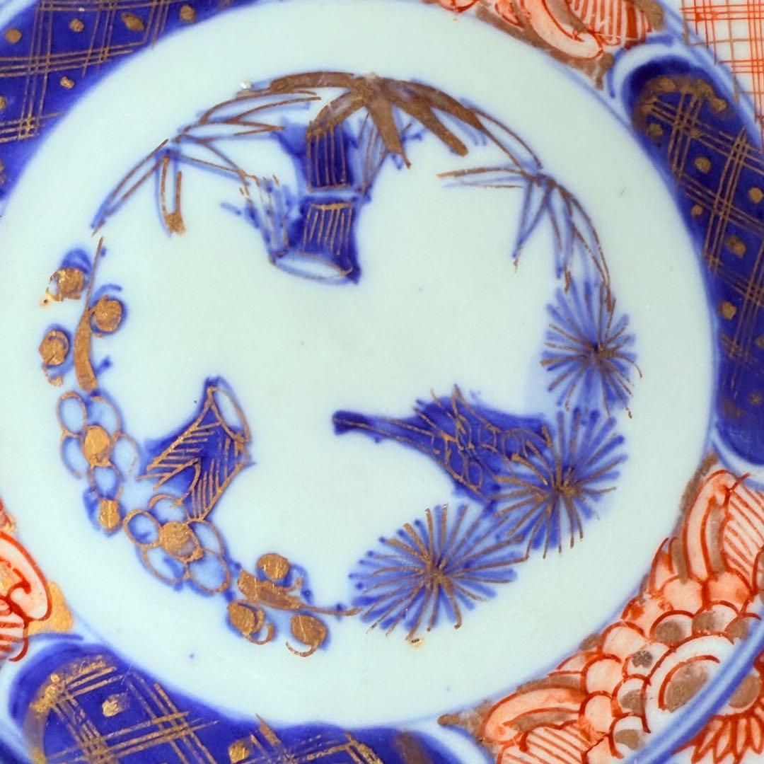 古伊万里　色絵松竹梅なます皿　五客　蛇の目高台　赤絵　緻密な絵付け　古器を楽しむ
