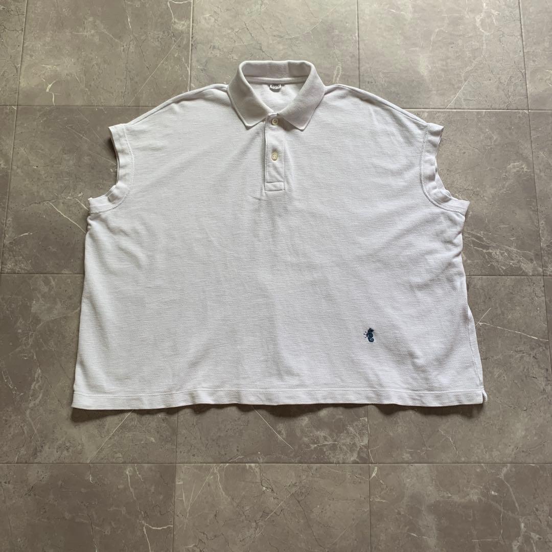 45R カノコのMキャミポロ ワイドポロ　ホワイト　R 刺繍　45rpm