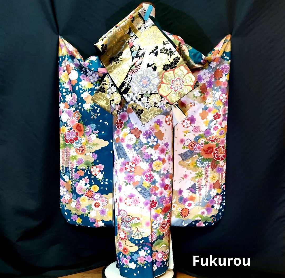 振袖フルセット6点サイズM〜L草花文 暈し染め 金銀彩 正絹