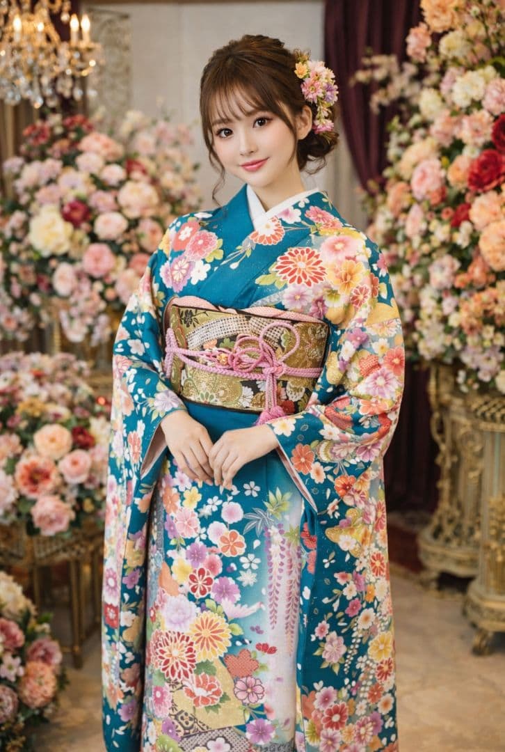 作家物・草野一騎 薔薇咲き誇る振袖×大胆アート構図／イエロー地×華麗