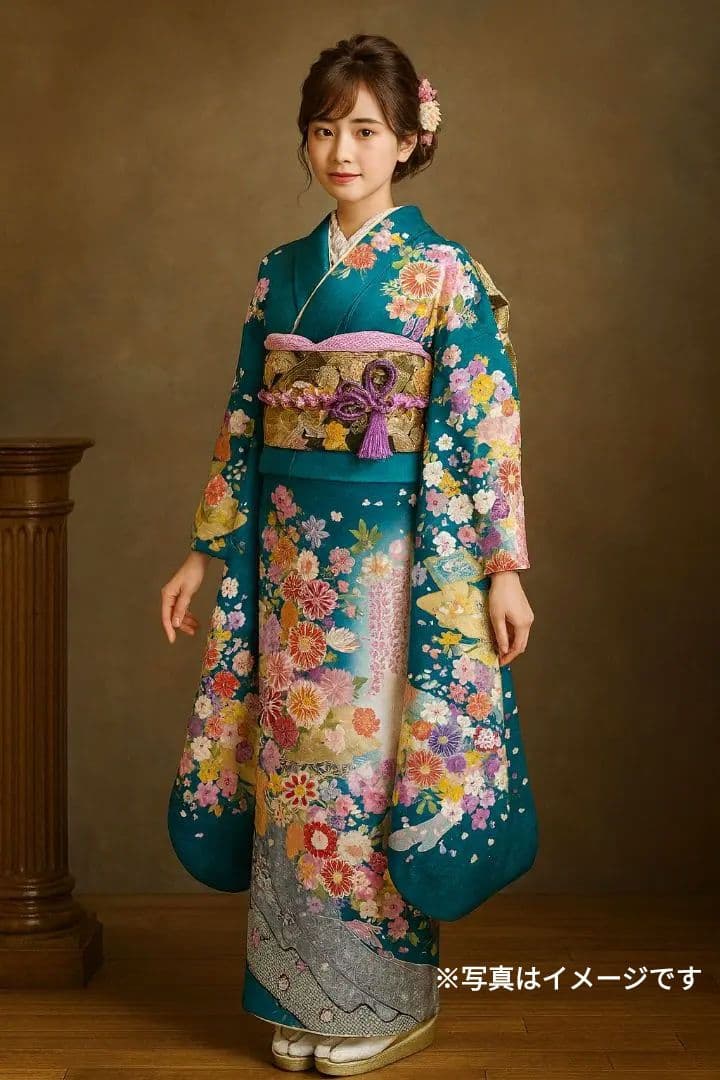 王道の古典柄 正絹振袖三越誂え 買い足し無しのフルセット 身丈166cm 裄長