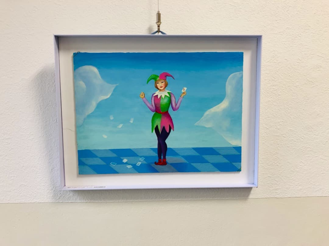 ハートのエース　ピエロ　アルルカン　油絵　絵画　絵　アート　インテリア 額入り