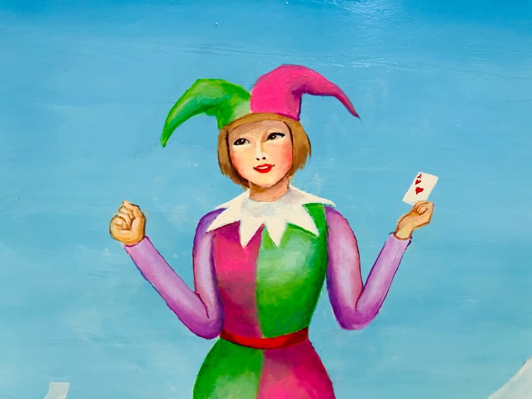 ハートのエース　ピエロ　アルルカン　油絵　絵画　絵　アート　インテリア 額入り