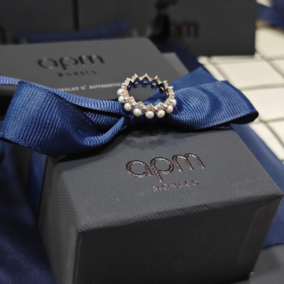 【apm Monaco 】925ホワイト パールク リスタルリング 指輪 .52