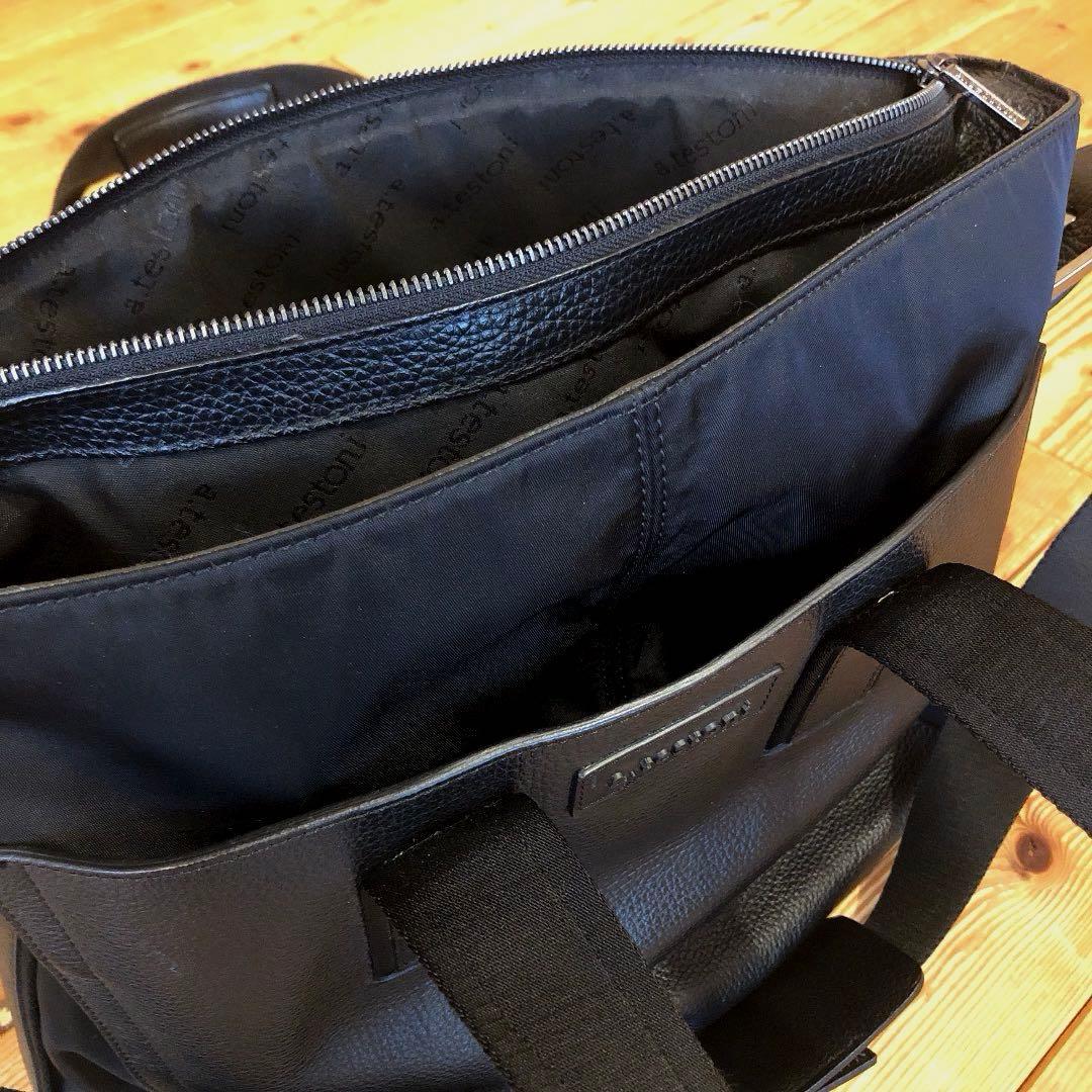 a.testoni ビジネスバッグ　バック　ショルダーバック　黒　レザー