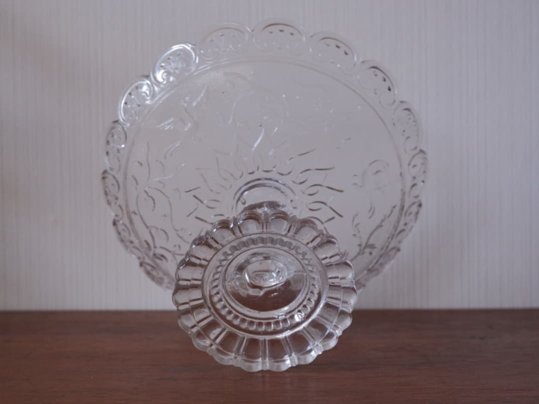 フランス 19世紀 ヴィクトリアンガラス 菓子器 高足皿 アンティークQ2206