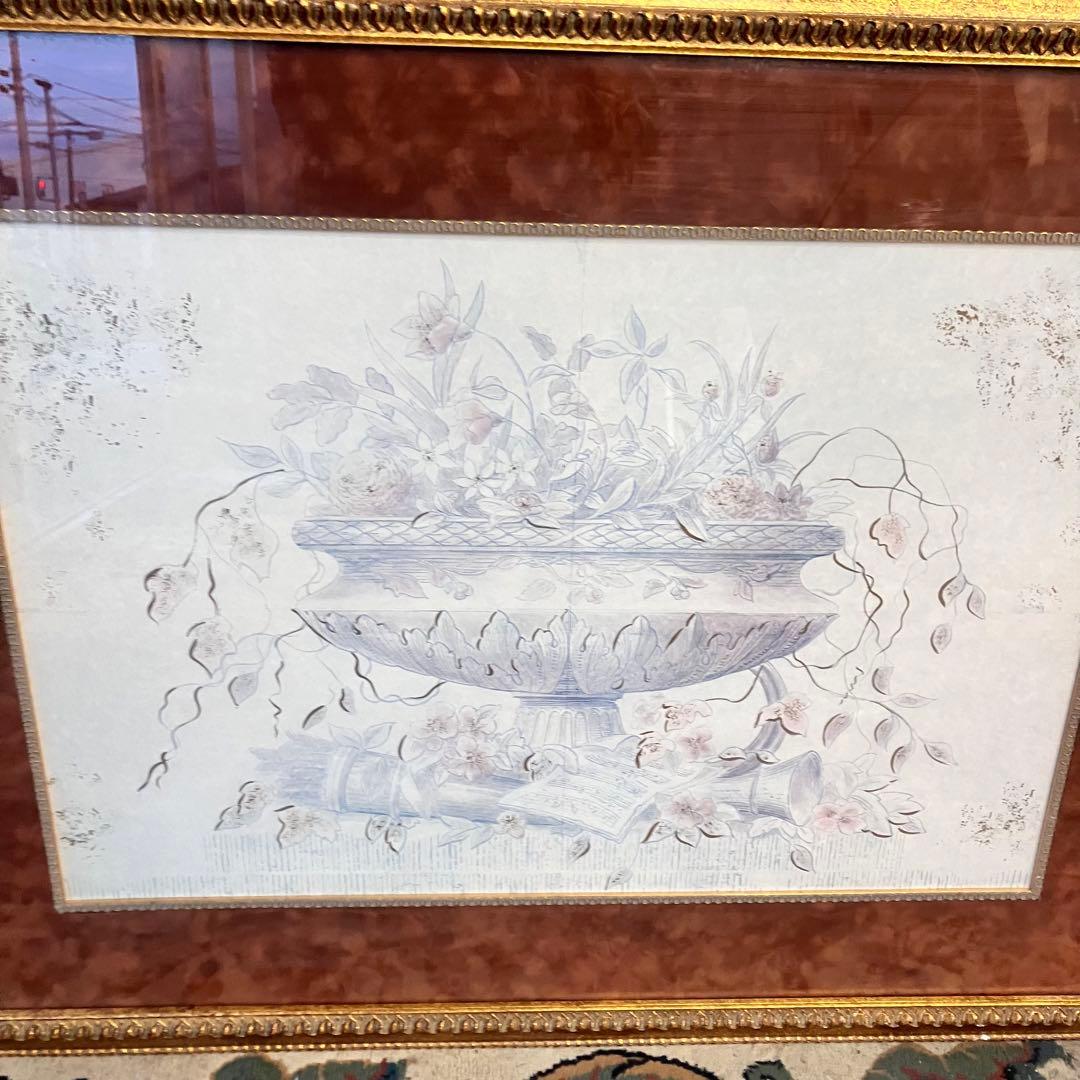 大型絵画 アンティーク 金縁 フラワーポット オブジェ アート 芸術美術 壁掛け