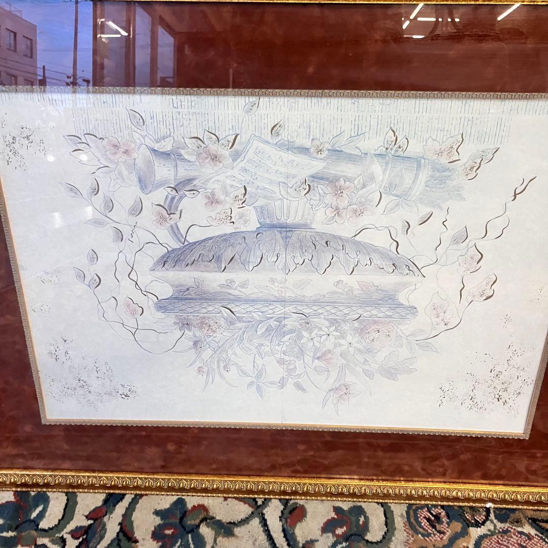 大型絵画 アンティーク 金縁 フラワーポット オブジェ アート 芸術美術 壁掛け