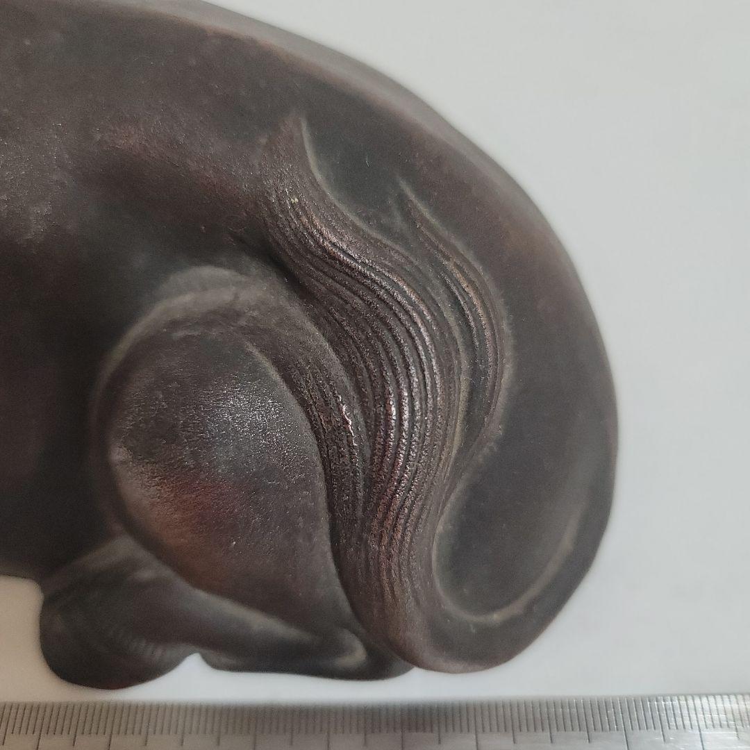 備前焼？牛の置物 ダークブラウン 約20cm