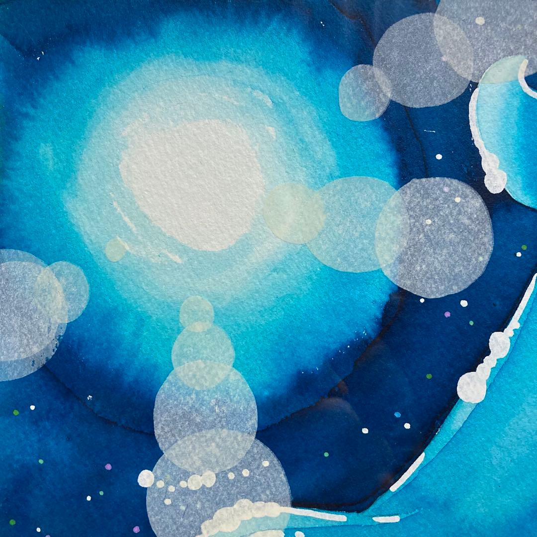 【真作保証】おかもとみわこ「悠々と」水彩原画 直筆サイン 絵画 アート