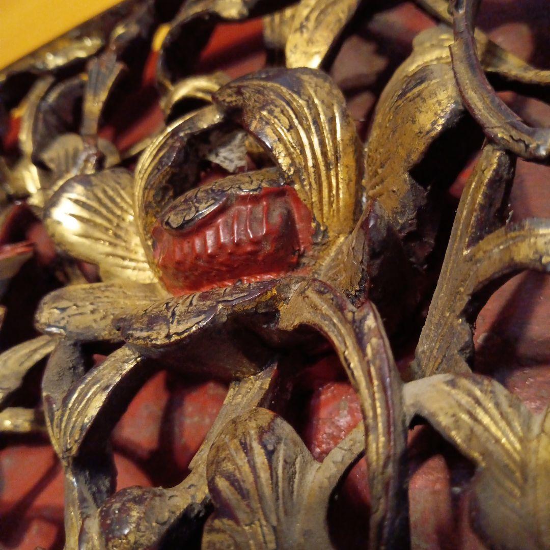 木彫工芸品 花鳥図 透かし彫り 金塗り オブジェ アンティーク