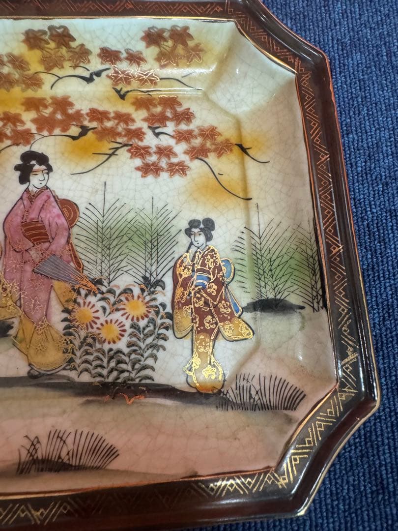 1831  薩摩焼　花草美人図　皿　20cm 時代物