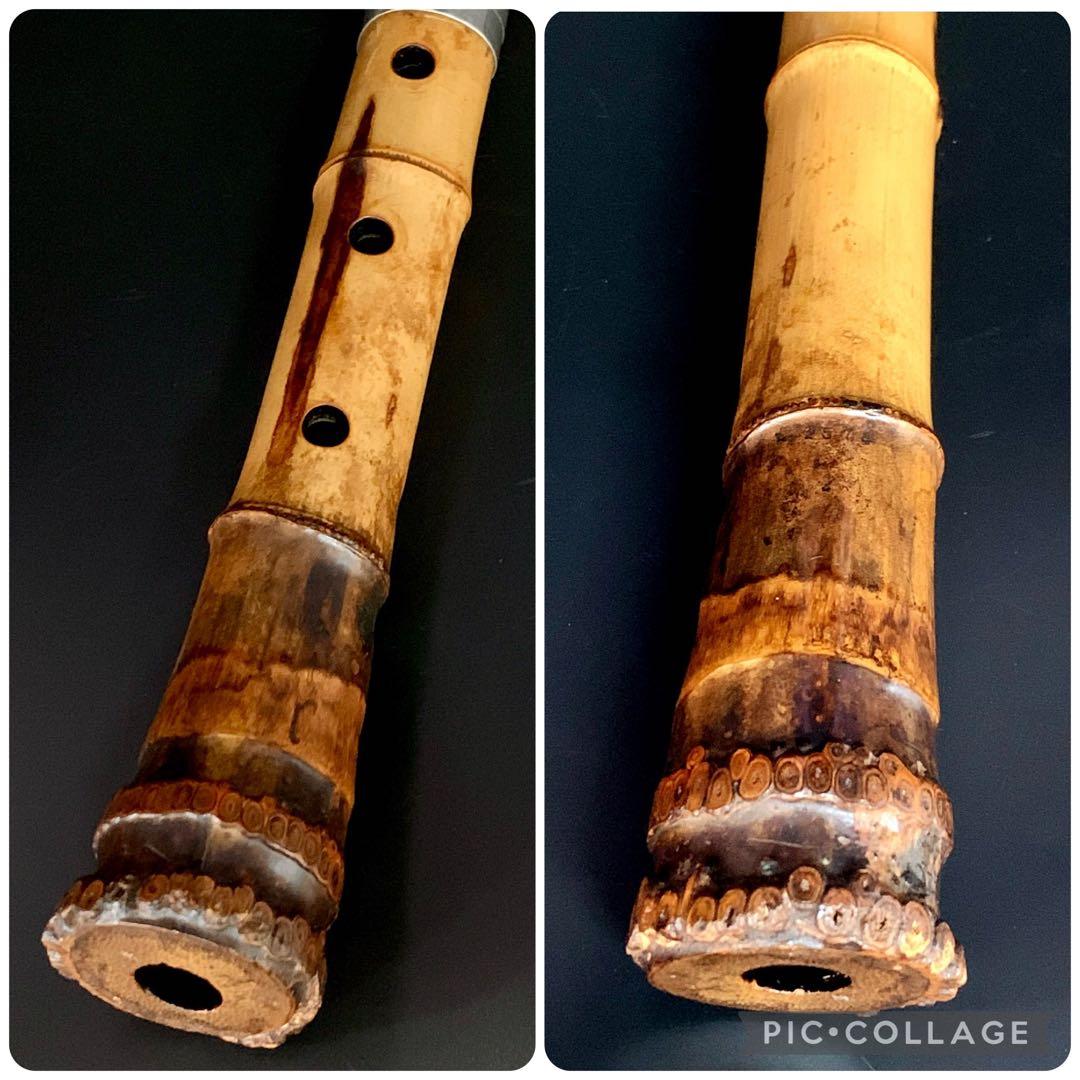 都山流 尺八 『河野玉水』 在銘 銀中継ぎ 1尺8寸（約