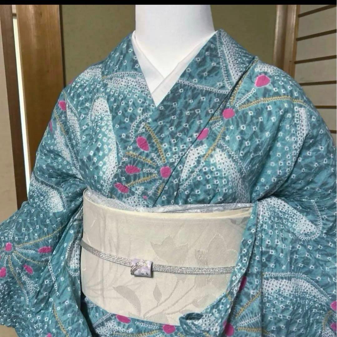 有松鳴海絞りフルセット7点　高級浴衣+帯2本+帯締め+帯揚げ+帯留め2つ