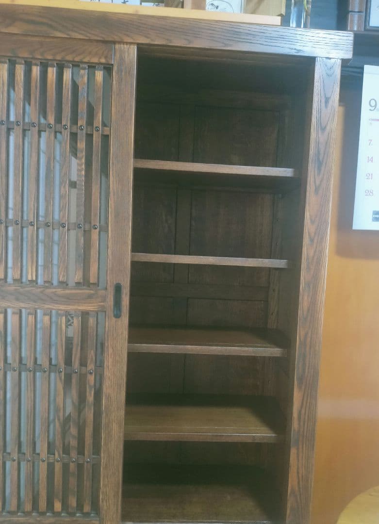 アンティークタモの木製 格子のデザイン 水屋 5引き出し｜