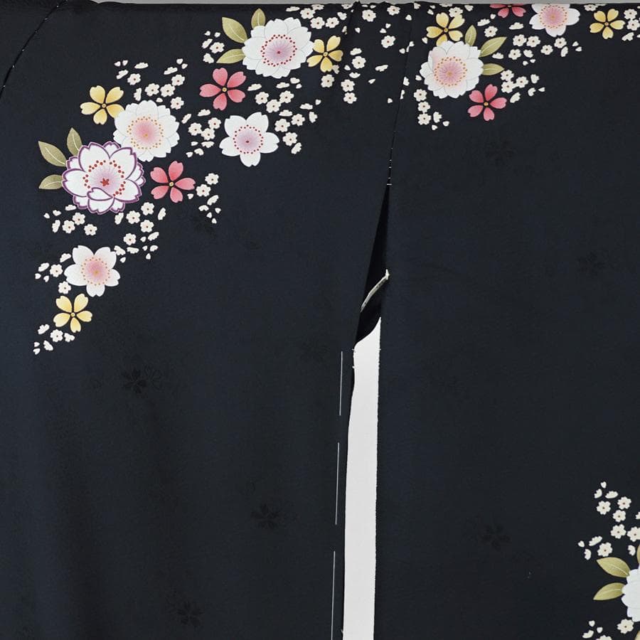 振袖 新品 未仕立て 仮絵羽 桜 鞠 金糸 型染め友禅 黒 ブラック 在庫