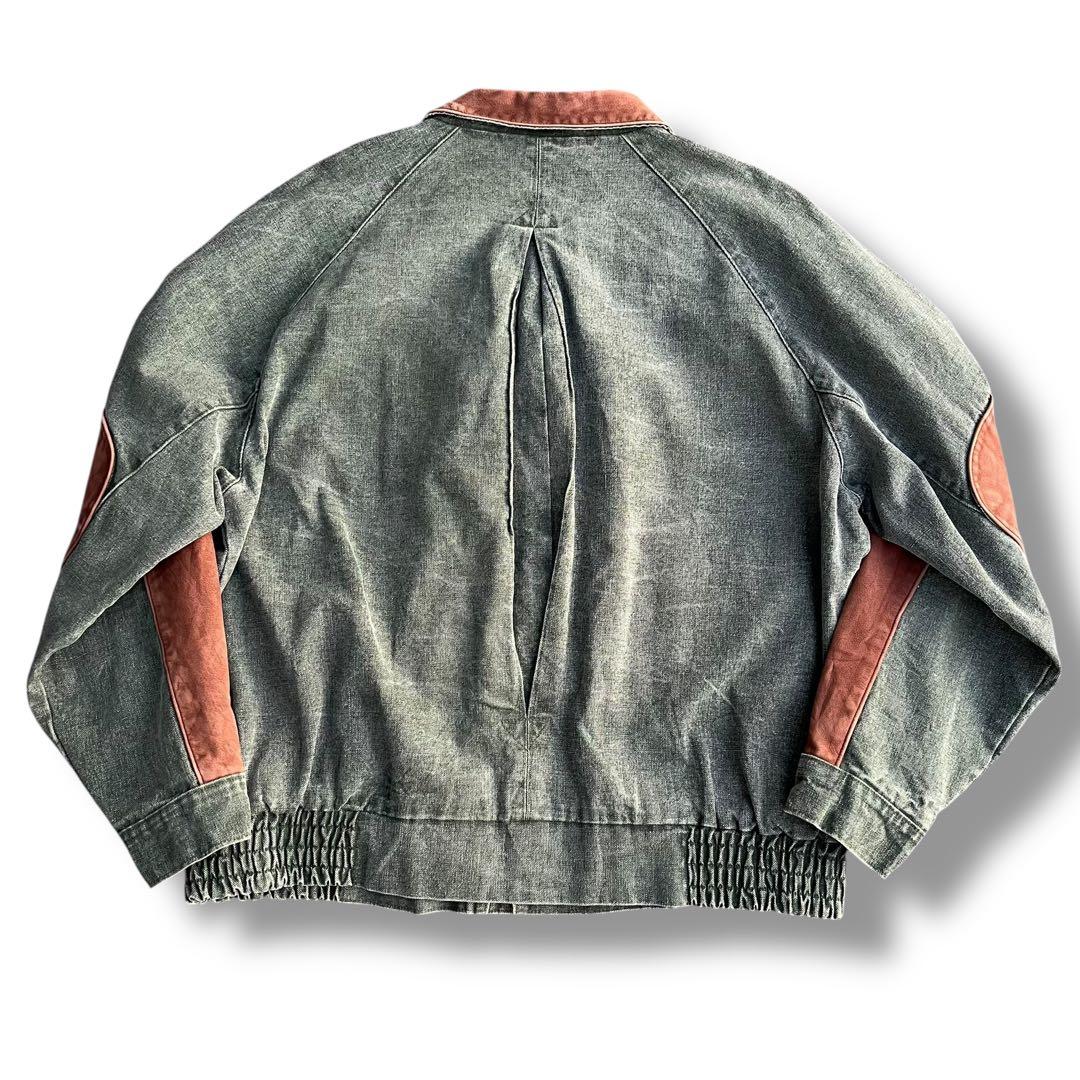 90's vintage デニムブルゾン レザー切り替え ハリントンジャケット