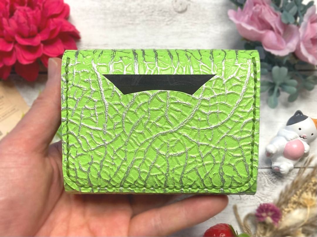 ❤【新作♪】【猫×メロン♪】お洒落可愛い猫モチーフのコンパクトミニ財布♪メロン柄