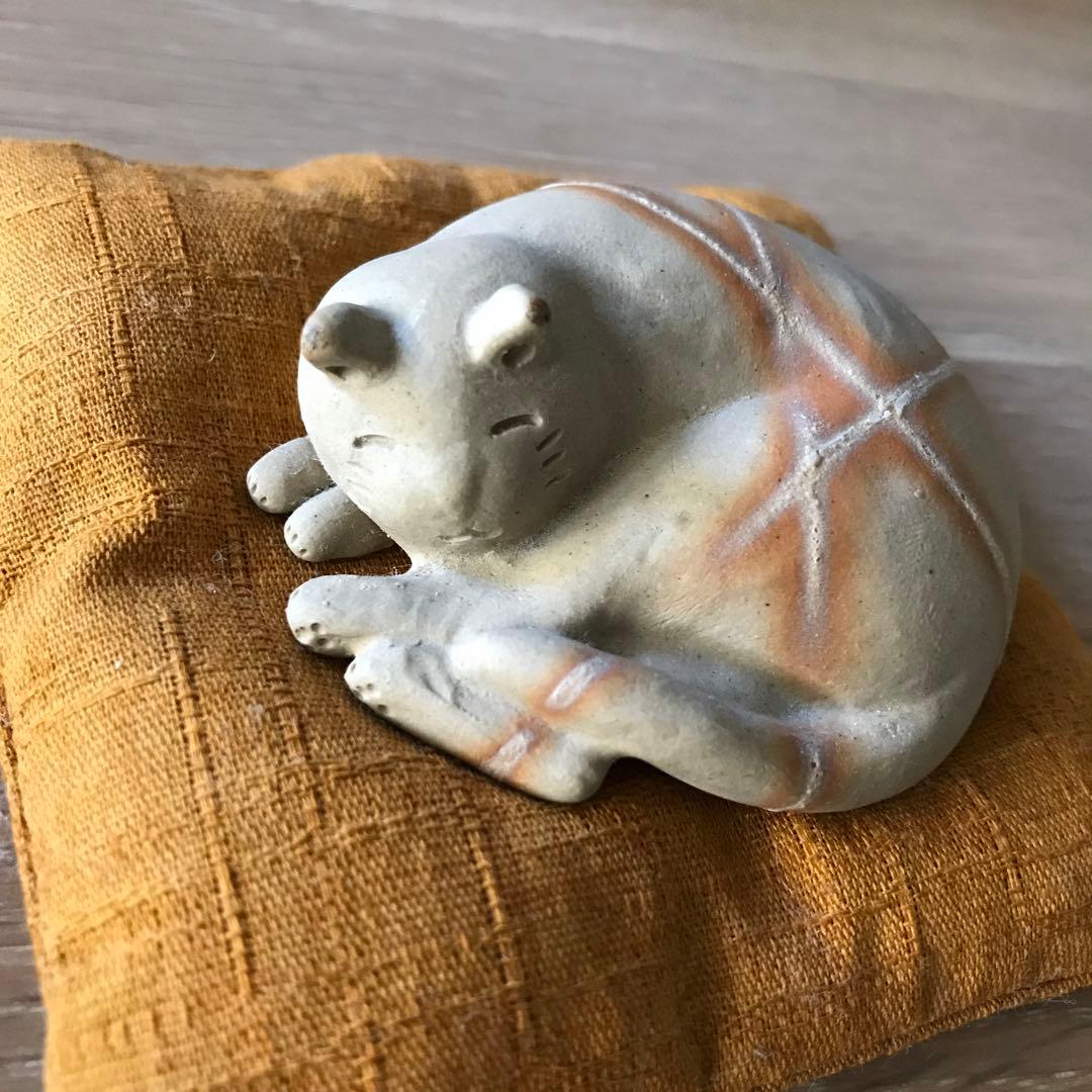 備前焼落雁窯古備前白備前猫置物MR7152