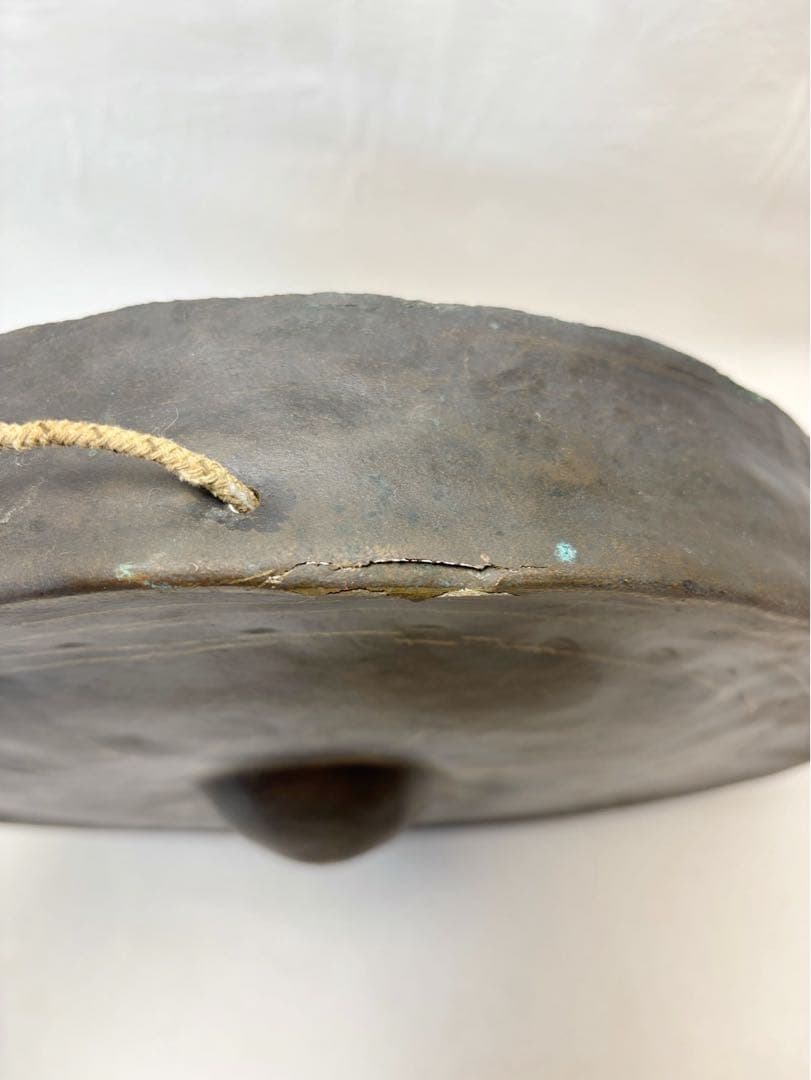 茶道具 古銅 銅鑼 桴付 仏教歌舞伎打楽器 鐘鳴物 重さ約1.3kg