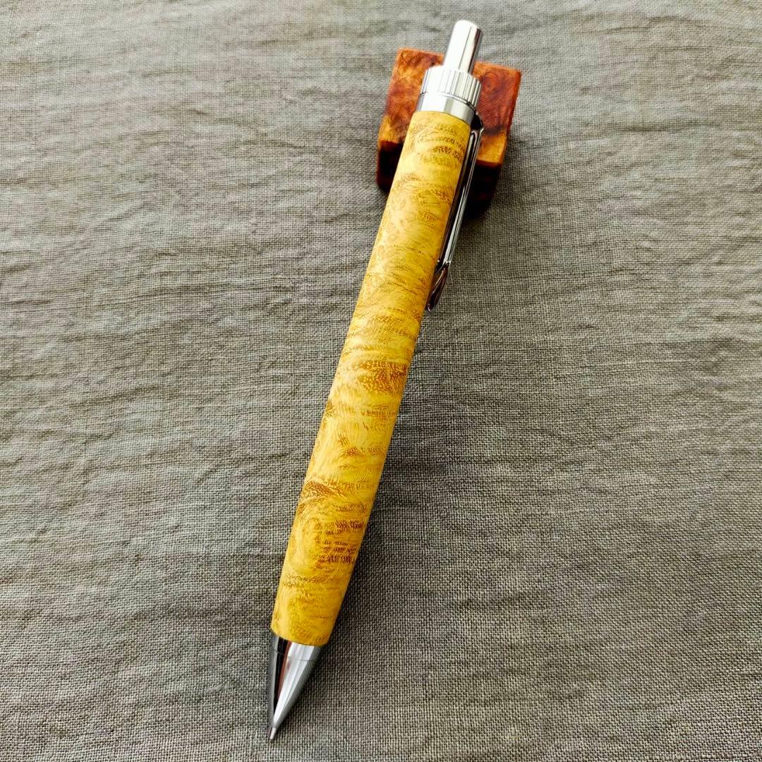 アカシア瘤　ハンドメイド　木軸シャープペン　0.5mm　天然木　シルバー