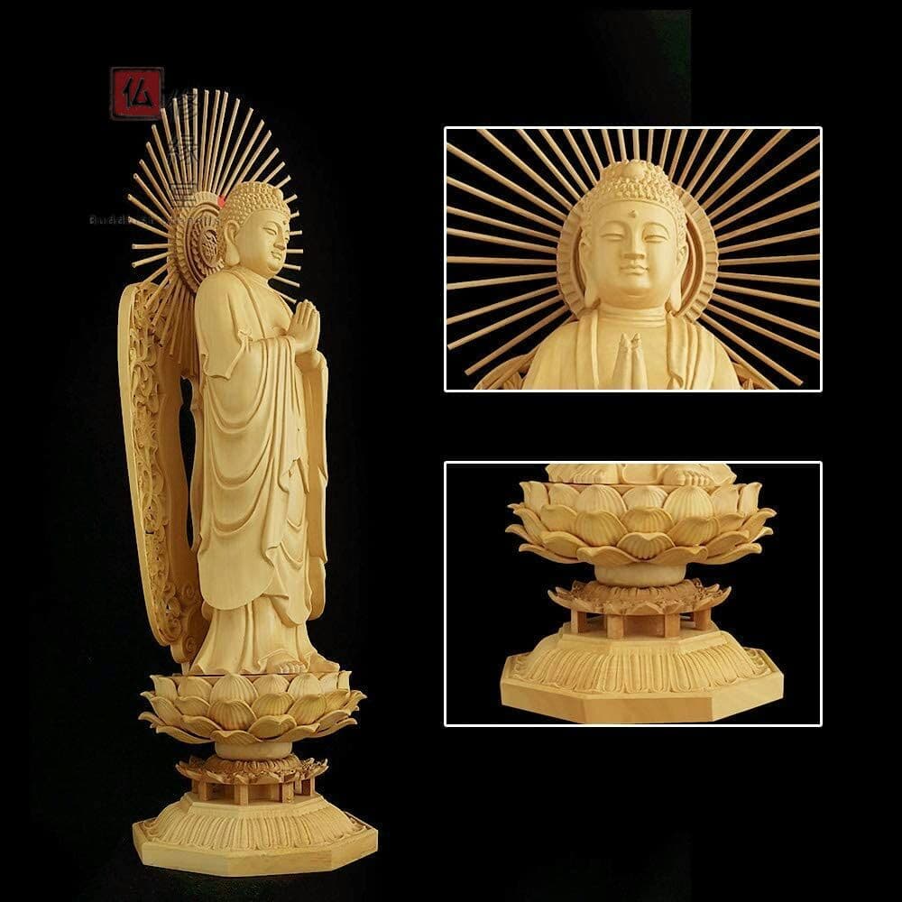 修縁堂】木彫り 仏像 釈迦如来立像 釈迦牟尼仏 彫刻 仏教工芸品