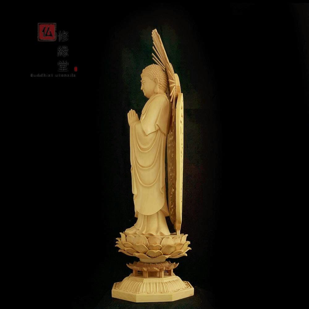 修縁堂】木彫り 仏像 釈迦如来立像 釈迦牟尼仏 彫刻 仏教工芸品