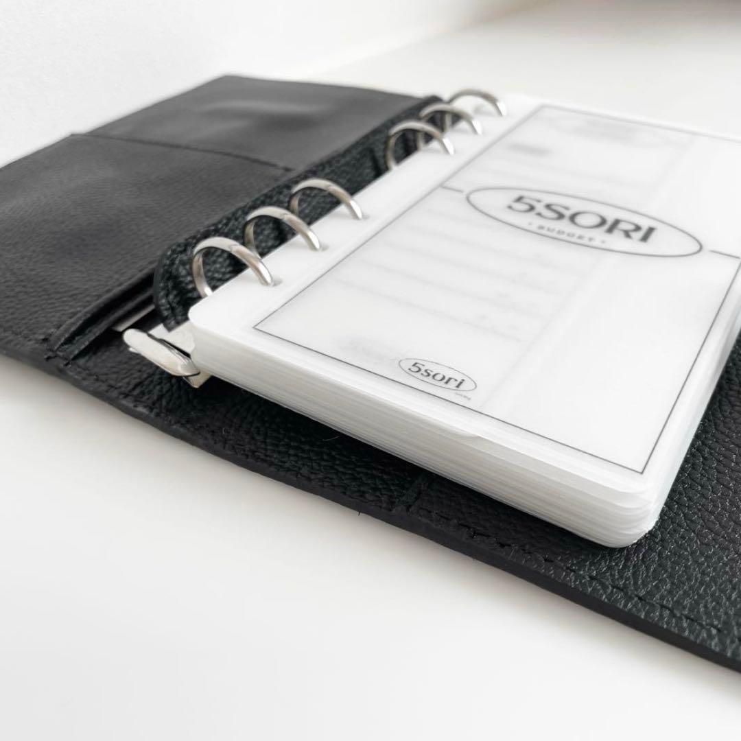 韓国 バインダー カバー 貯金 現金管理 リフィル レザーブラック 早い