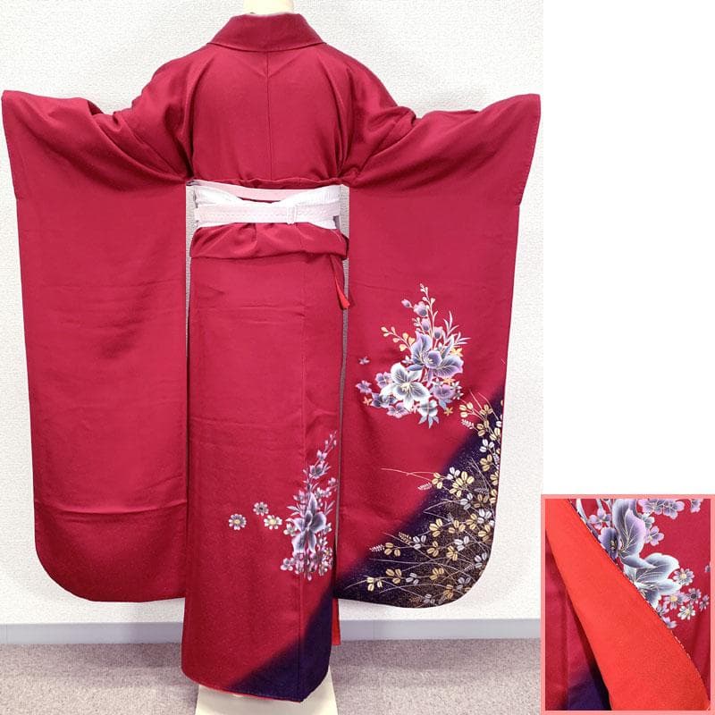 502z29☆振袖 金彩 個性的 花 萩 赤×紫☆美品 成人式