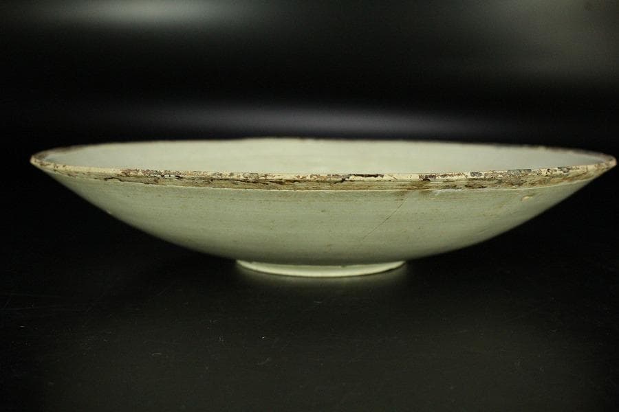 中国美術 唐物 白磁 印刻 双魚紋 碗 φ18cm 書付 仕服(K-RC959)