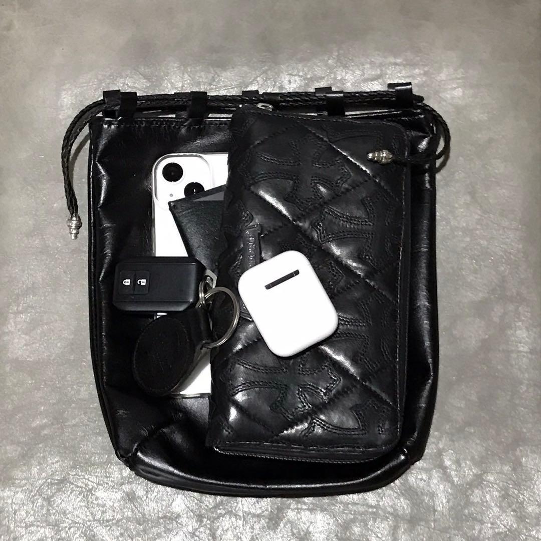 レザー巾着　クロスパッチ