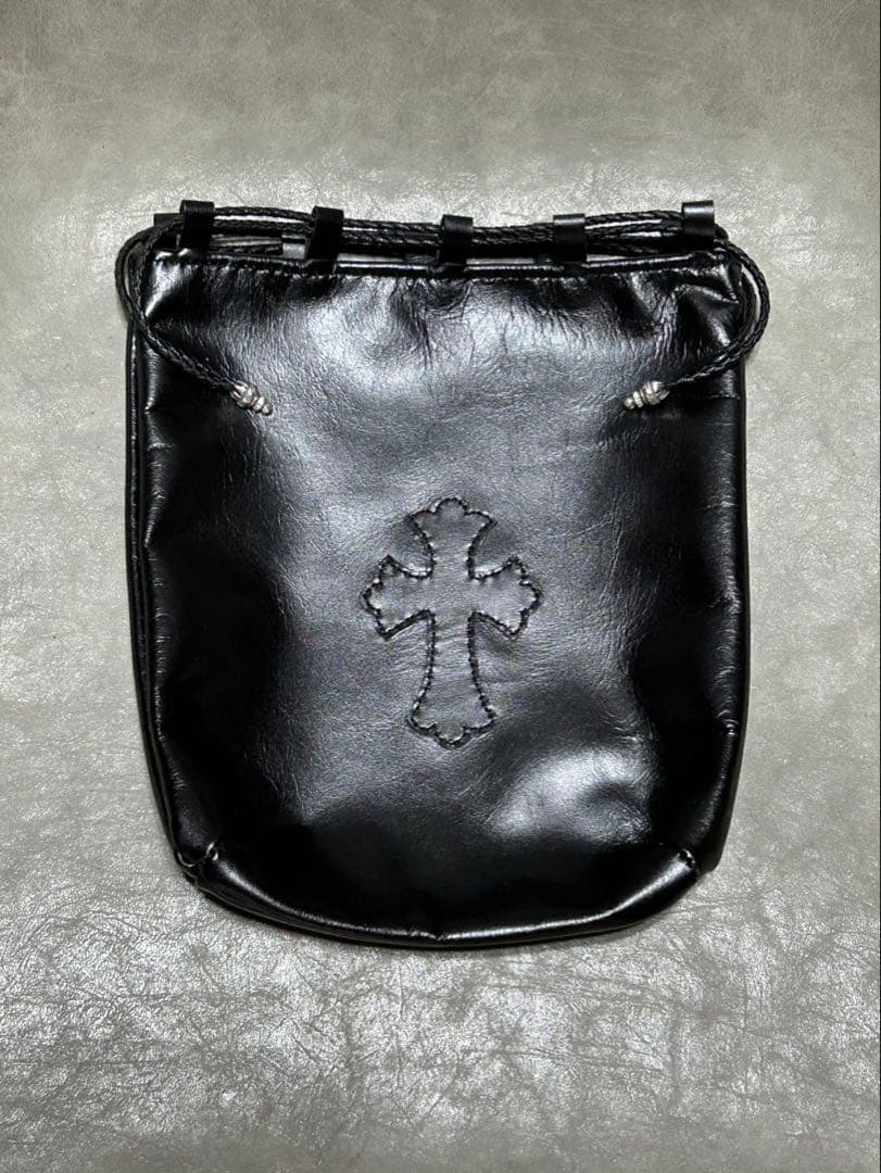 レザー巾着　クロスパッチ