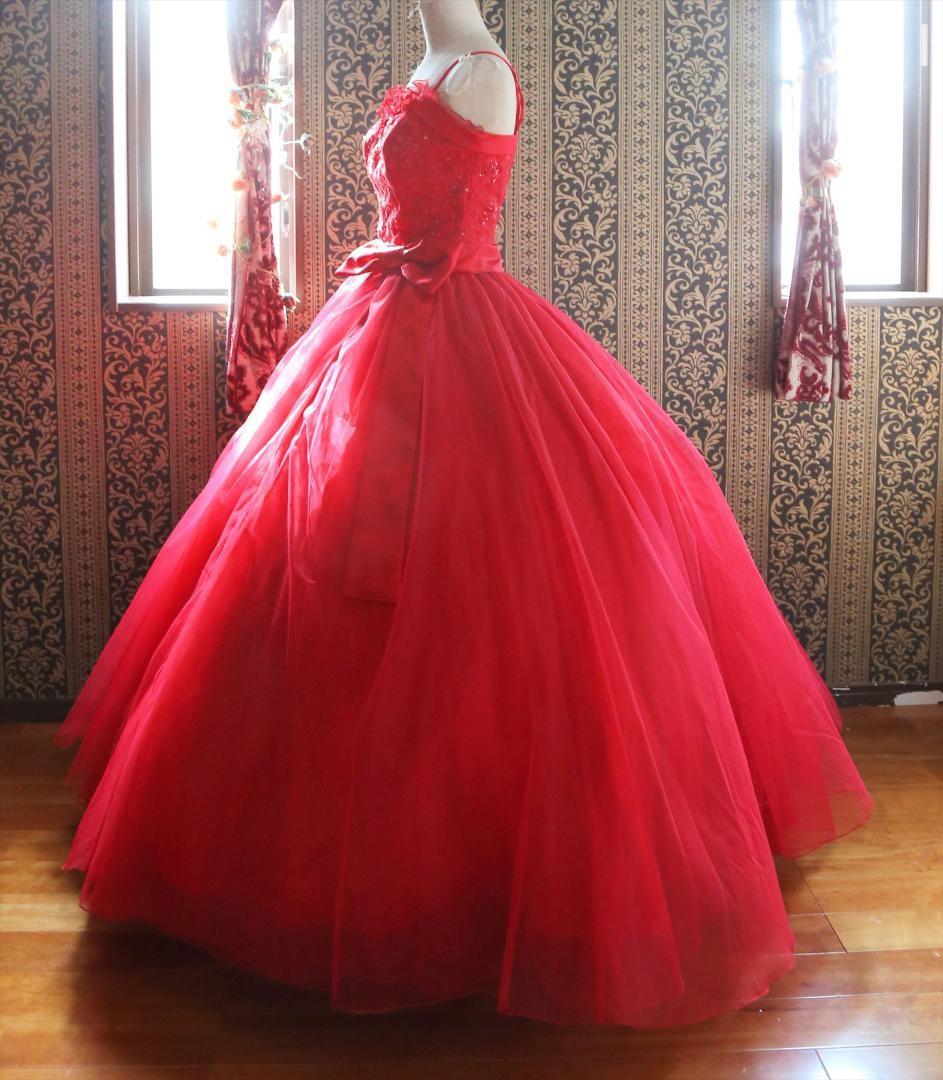 589エメAIMER赤ウェディングドレス7号Sサイズ赤カラードレス