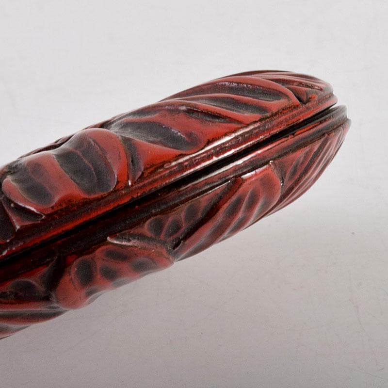 茶道具　剔紅　堆朱　花彫香合　時代箱　V　9267