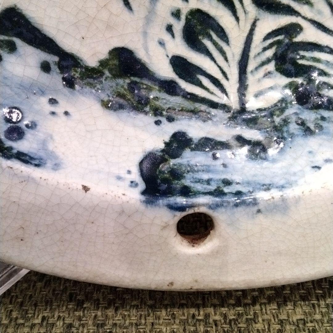 m239 江戸期 珉山焼 源内焼 弦葉図掛飾皿 大皿