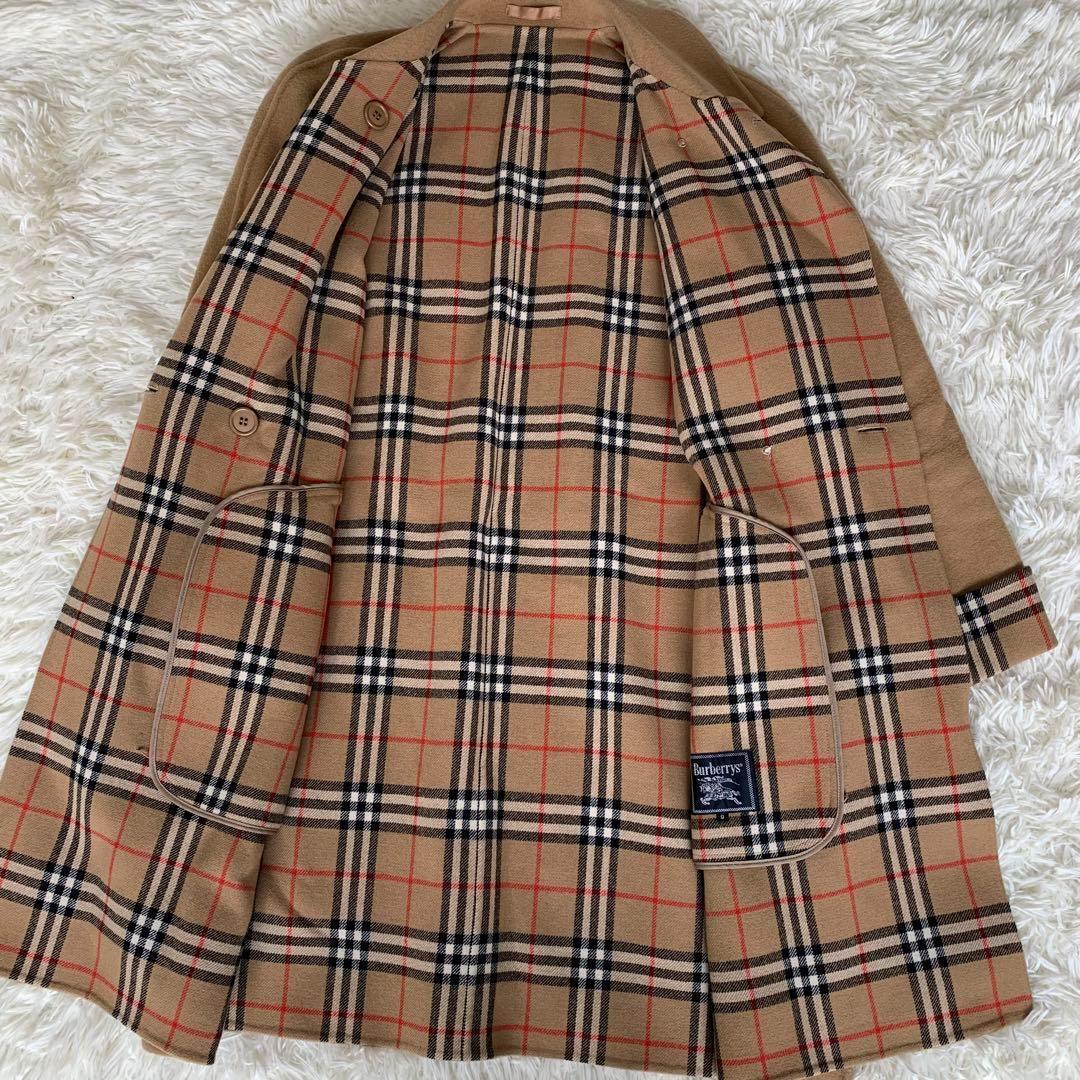 美品✨バーバリー カシミヤ混 ロングコート 金ボタン ノバチェック