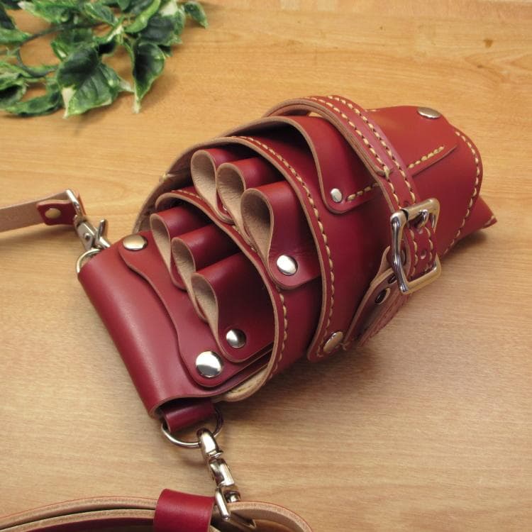 専用　赤色 サドルレザー　６丁　革ベルト付　シザーケース　SCL-150/CRB