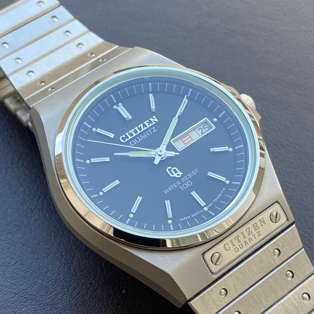 シチズン オールドクォーツ ブラックダイアル ガラス傷無し ロゴプレート 極美品