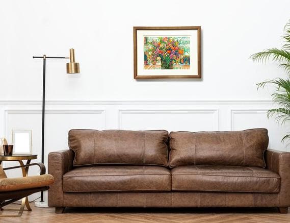 フランス　フラワー　版画　アクリル画　水彩画 　赤　オレンジ　ブラウン　茶色　花