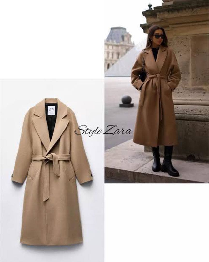 ZARA 2024 ロングラインベルト付き ウールブレンドコート - メルカリ