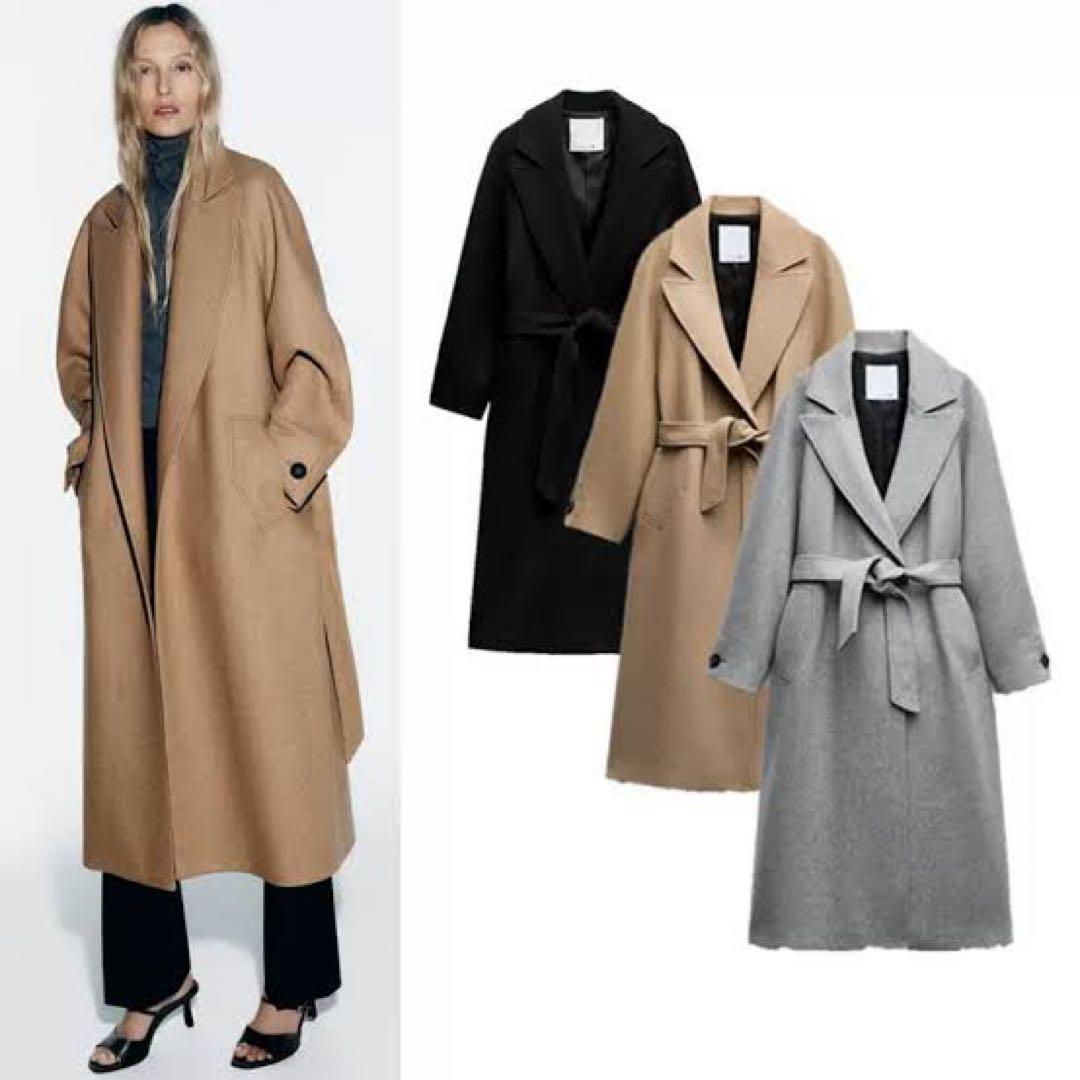 ZARA 2024 ロングラインベルト付き ウールブレンドコート - メルカリ