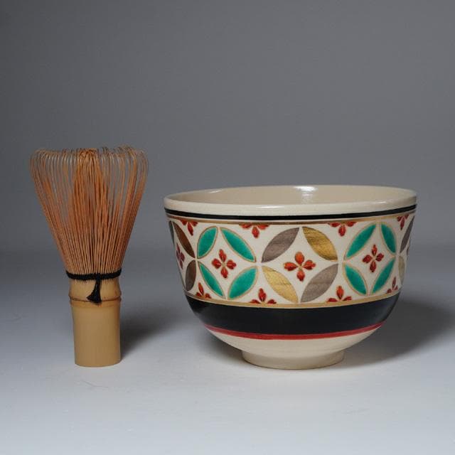 茜窯 岡田華渓 七宝絵茶碗 鵬雲斎宗匠御書付 共箱 茶道具