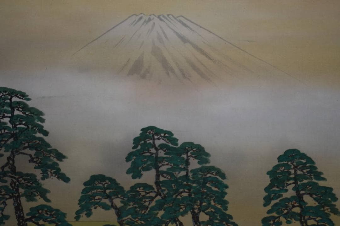 真作/分部五鈴/富士山水図/布袋屋掛軸HG-461