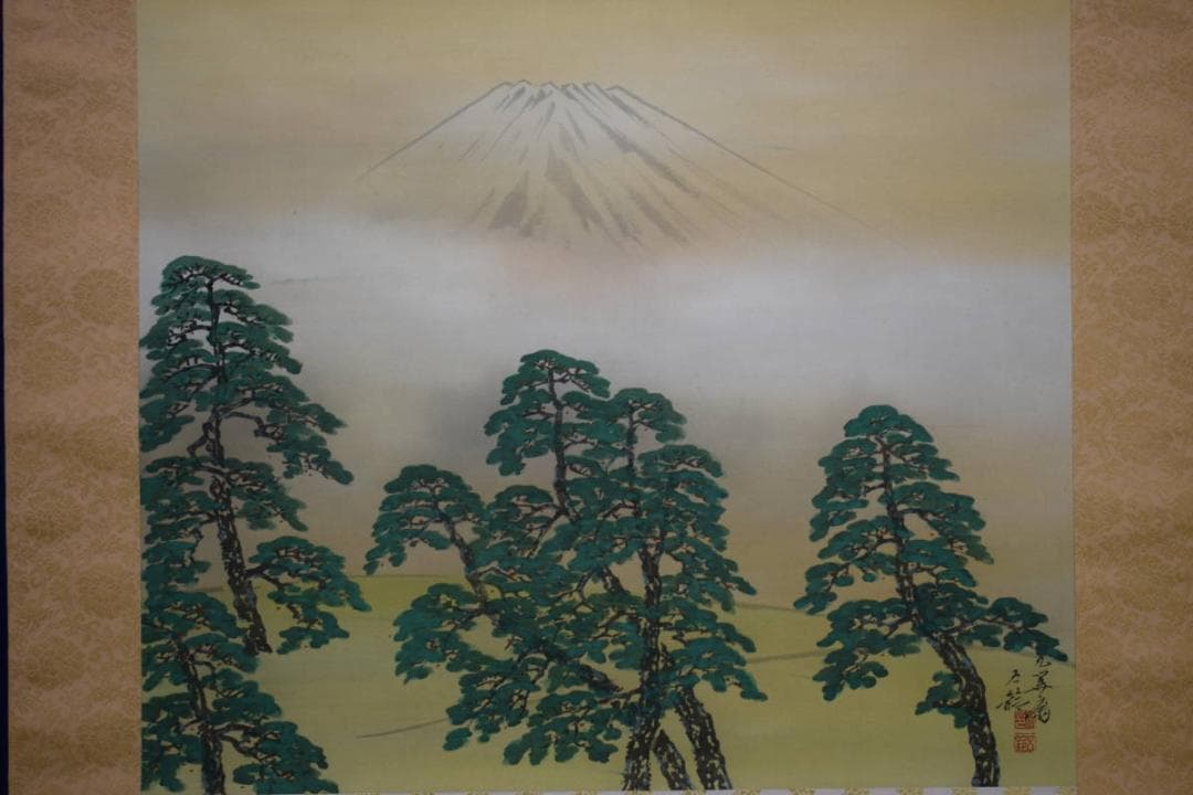 真作/分部五鈴/富士山水図/布袋屋掛軸HG-461