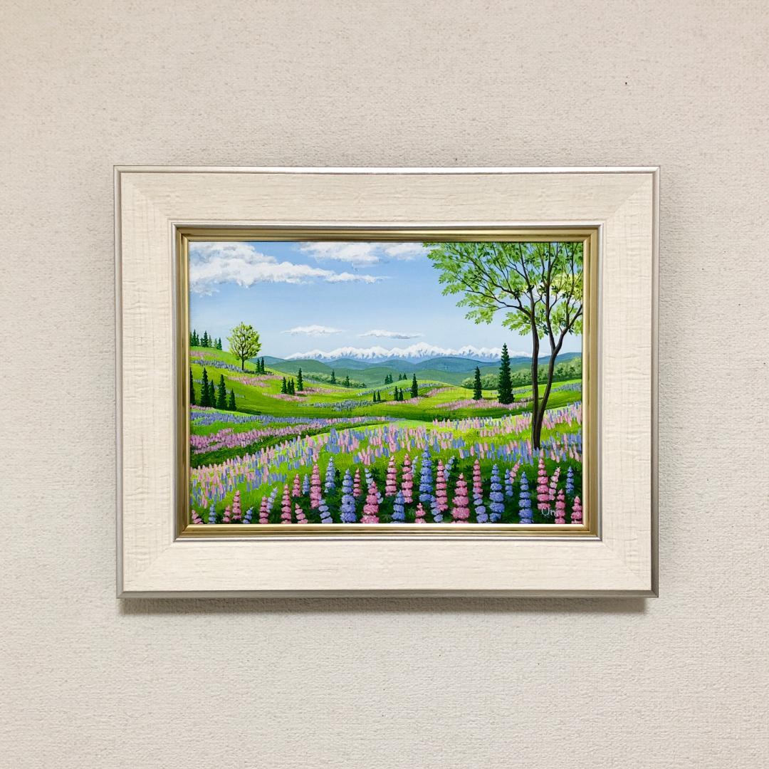アクリル画 原画 「オータムフィールド03」額縁付 F4サイズ キャンバス