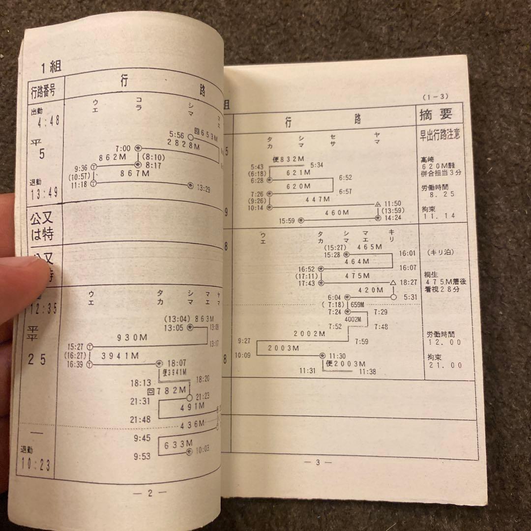 鉄道　新前橋電車区　家庭行路表