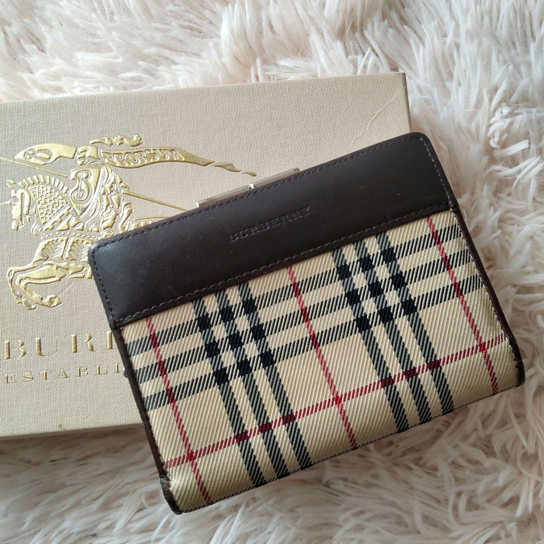 超極美品✨バーバリー BURBERRY がま口 折り財布 ノバチェック ブラウン