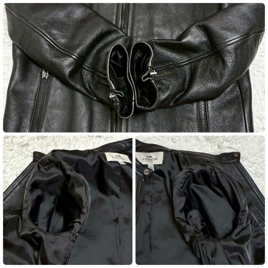 COACH ライダースジャケット カウレザー シボ革 M相当 黒 ブラックの