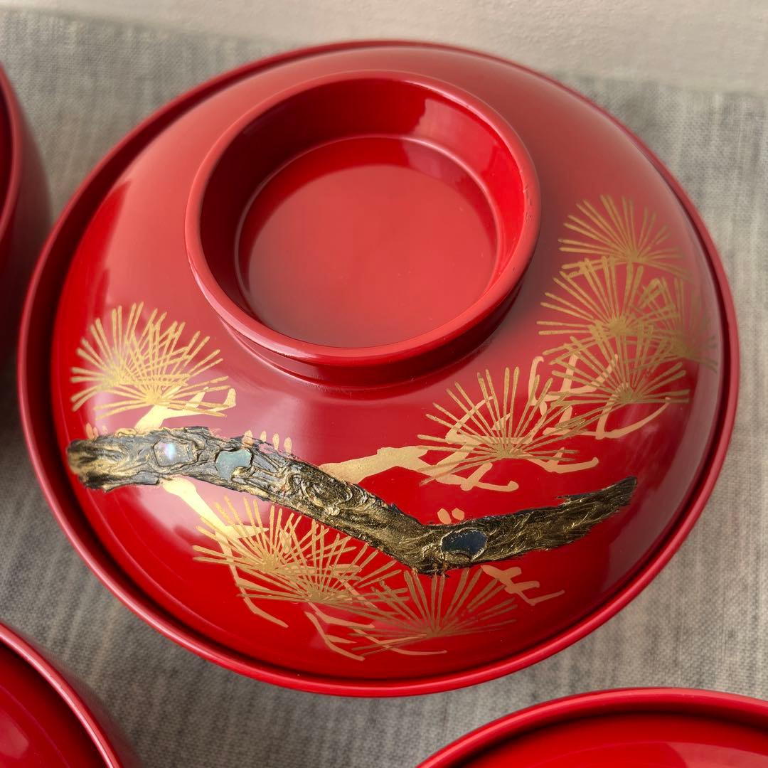 木製 螺鈿 手描き 漆塗 お椀 老松 ５個セット 加賀藩 山中塗？