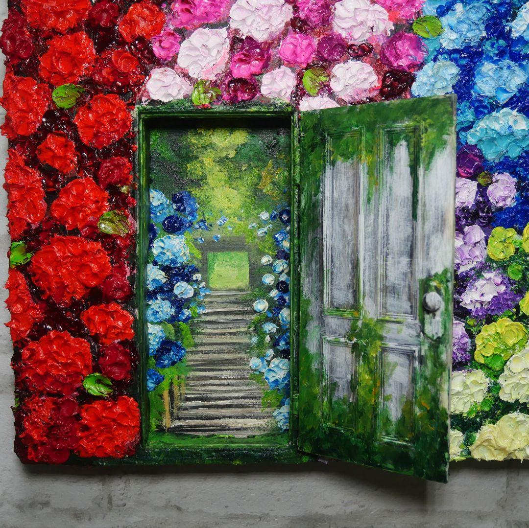 油絵 油彩 油彩画 絵画 絵【扉の先の紫陽花の階段】